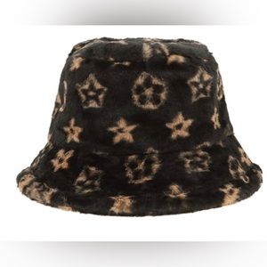 Designer influenced Flower and Star Faux Fur Bucket Hat